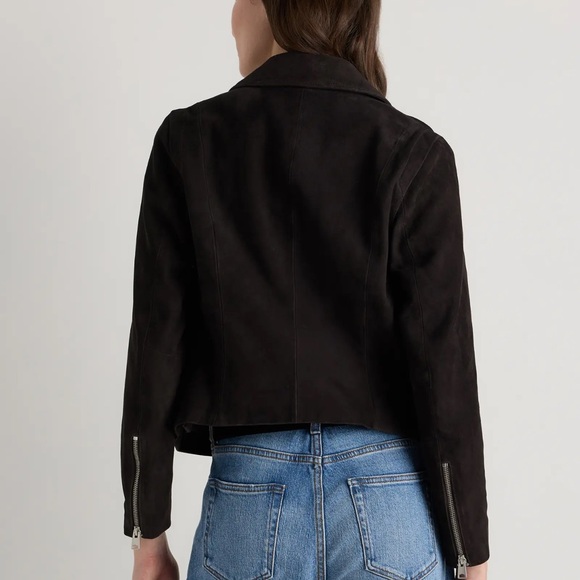 QUINCE 100% Suede Biker Jacket Color Charcoal Black Size M - Picture 4 of 8